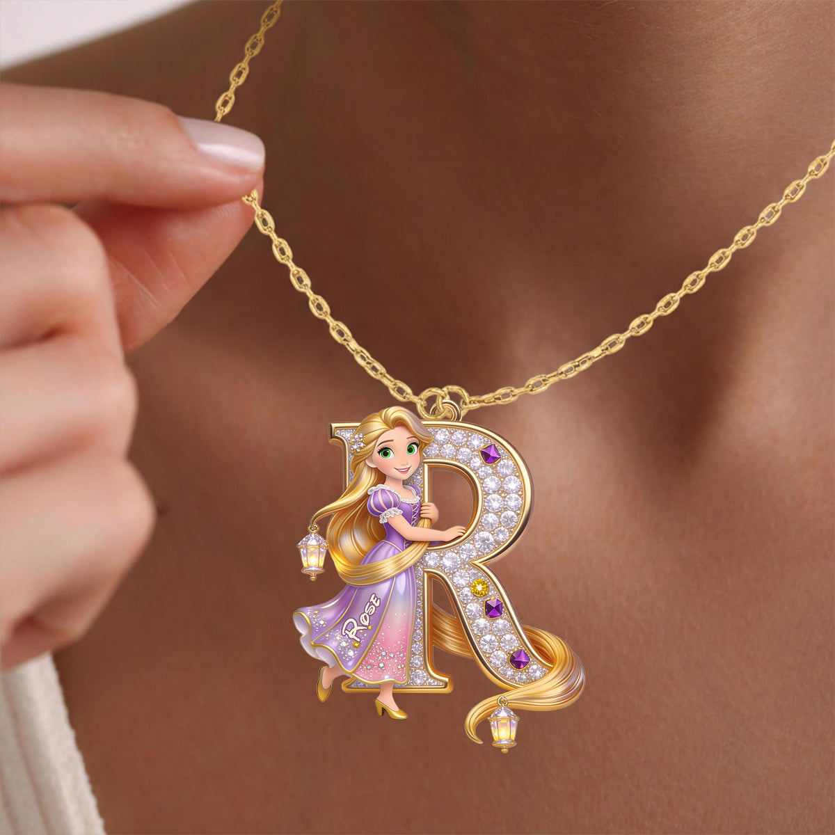 Endless Tresses Initial - Personalized Beautiful Princess Shaped Metal Pendant Necklace