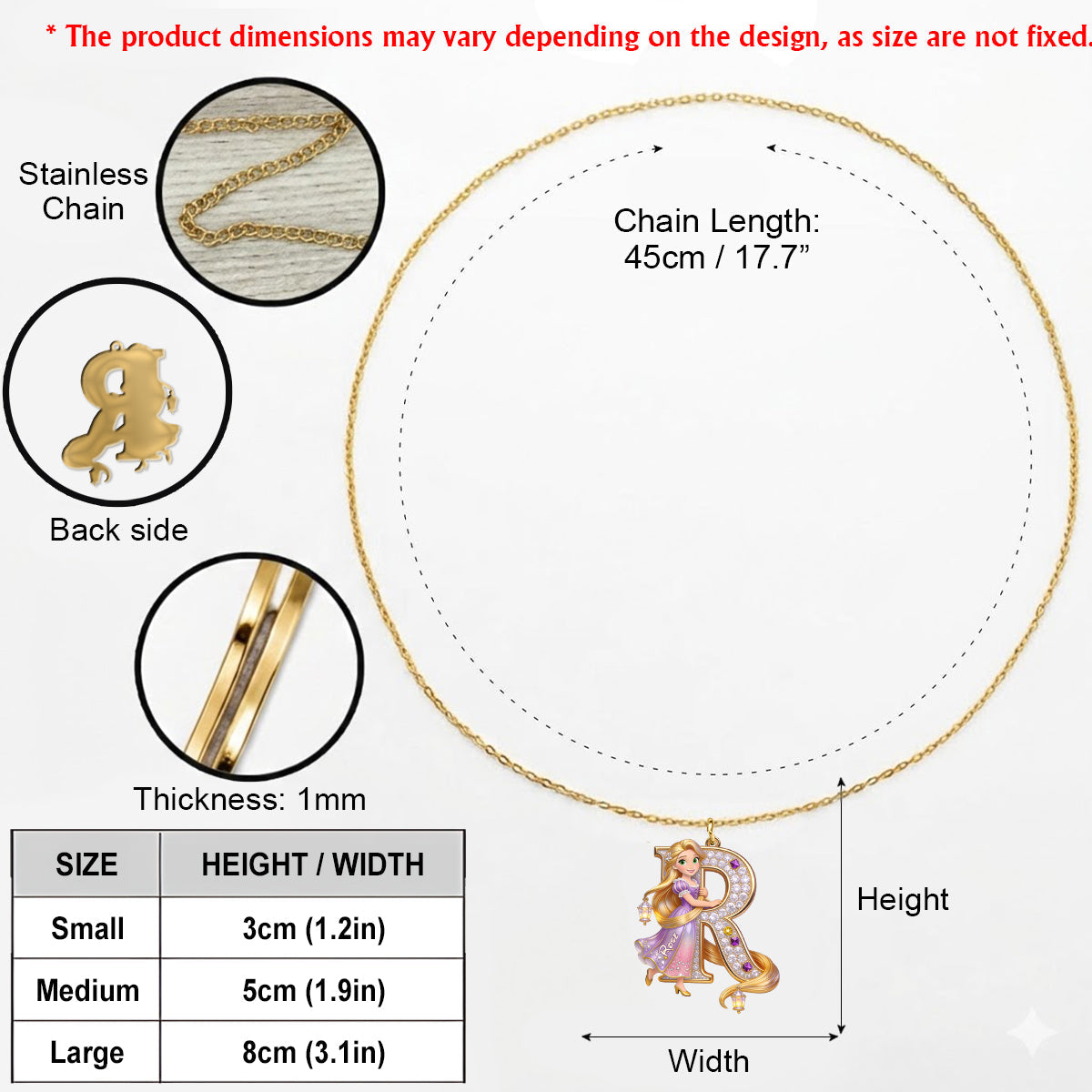 Endless Tresses Initial - Personalized Beautiful Princess Shaped Metal Pendant Necklace