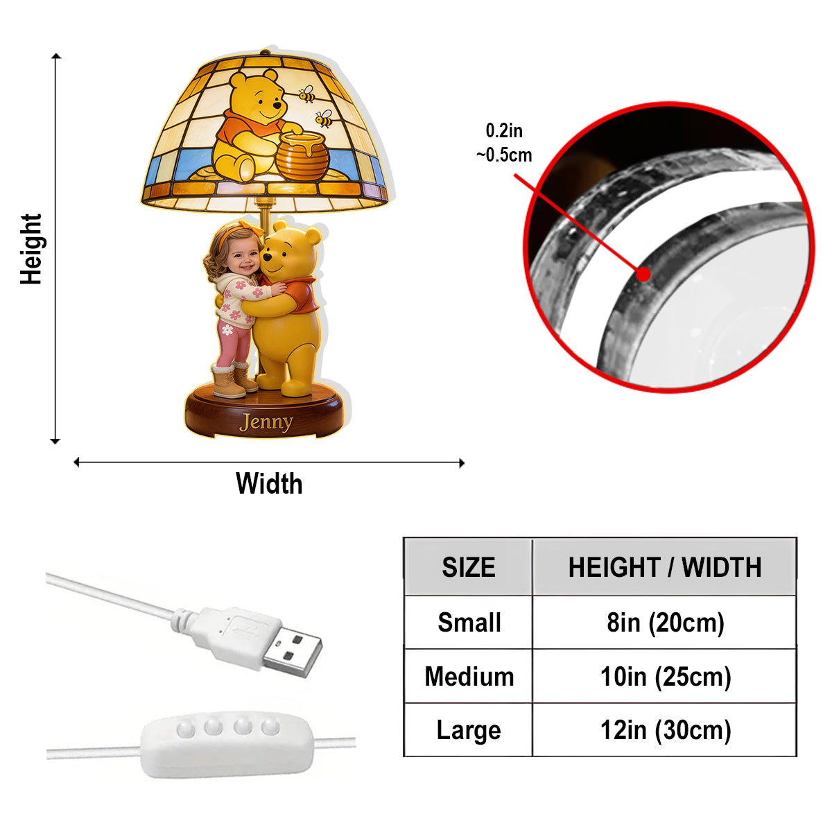 Friendship - Personalized Yellow Bear Acrylic LED Night Light
