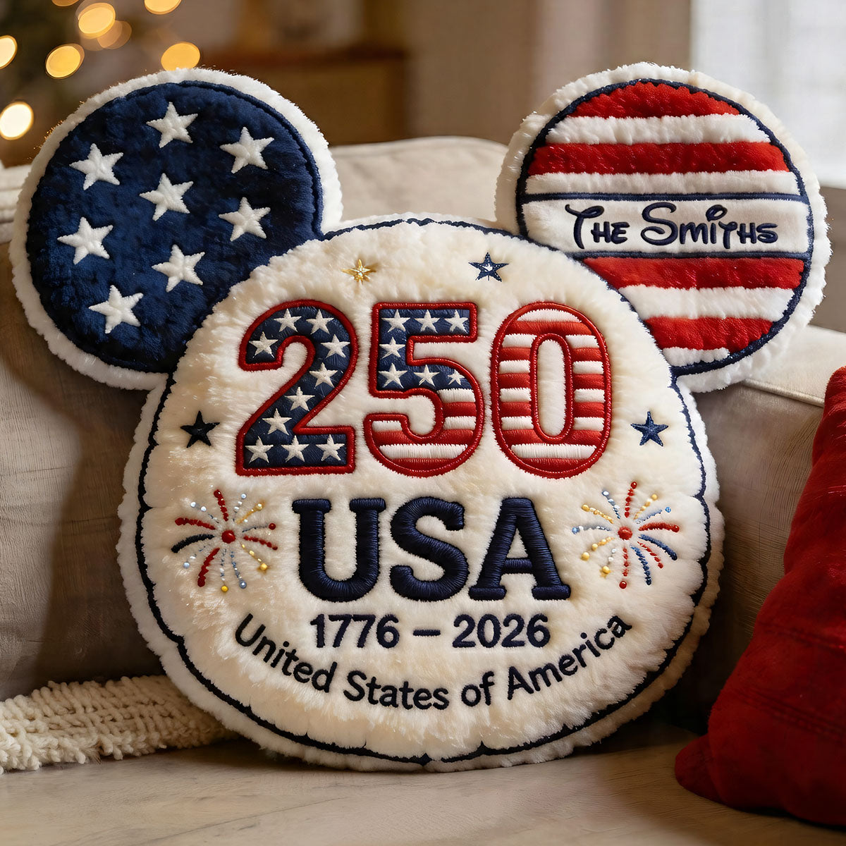 Mouse Ears America 250th Anniversary - Personalized Mouse Premium Faux Fur Pillow