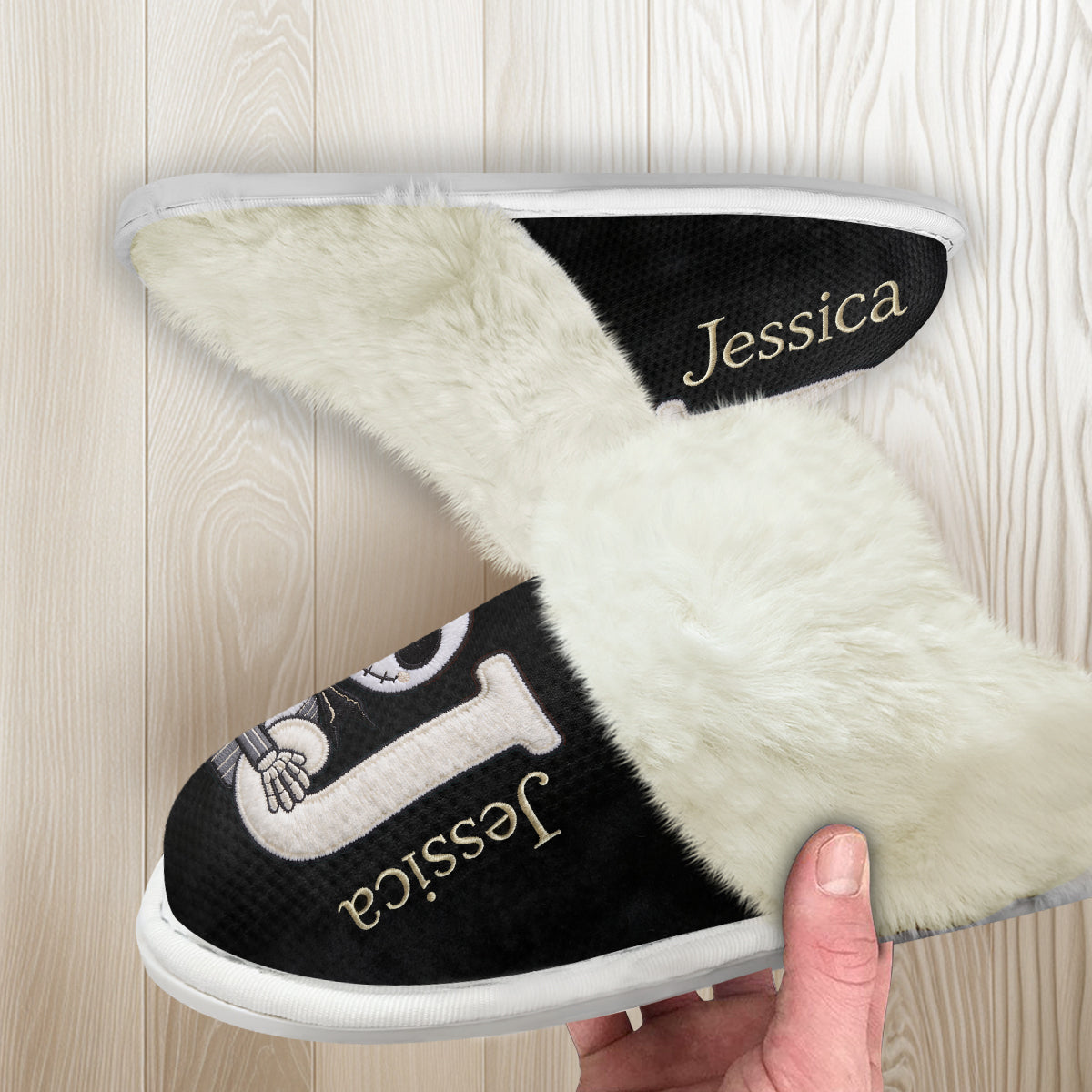 Spooky Monogram Cozy Pair - Personalized Nightmare Slippers With Fur Lining