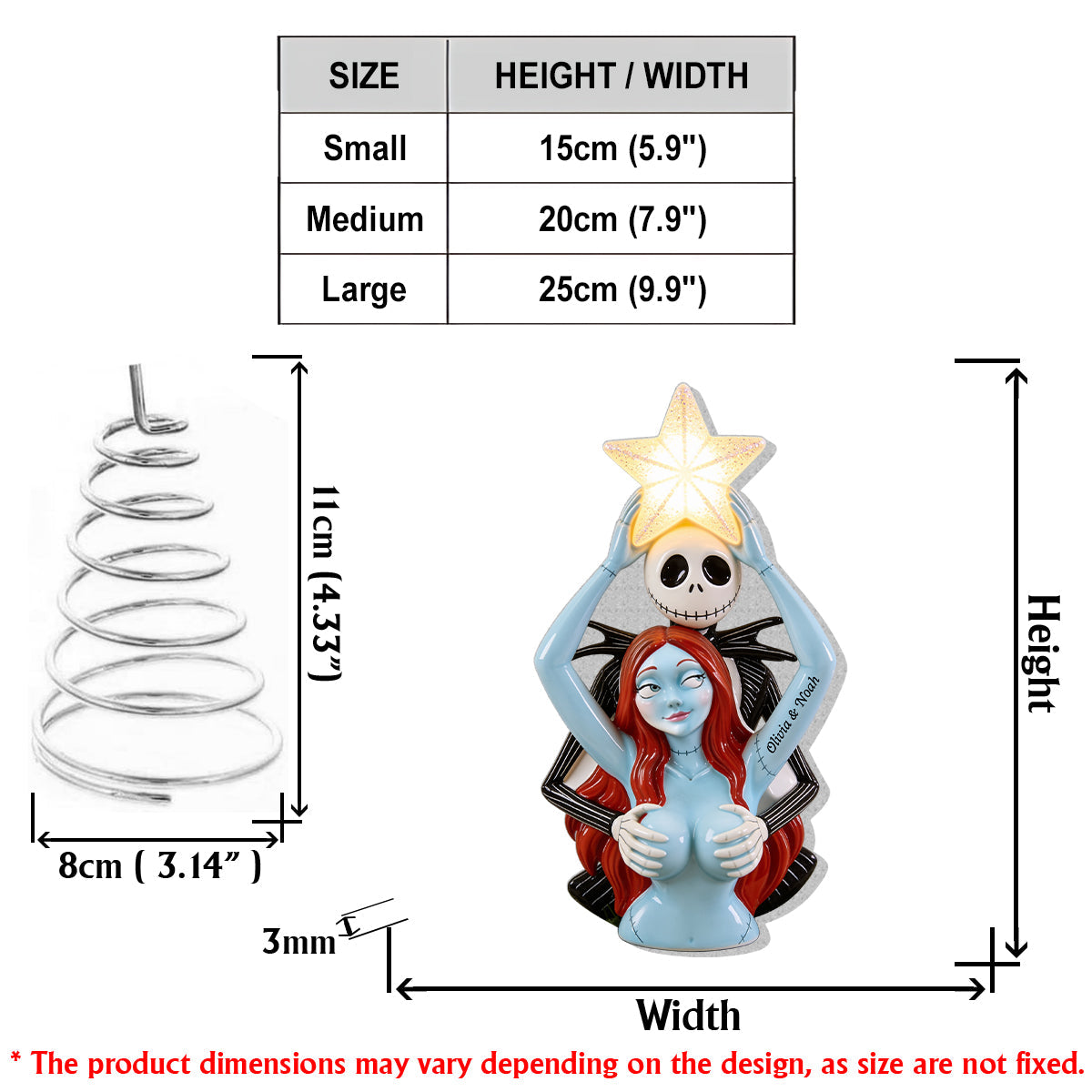 Naughty Christmas Skeleton Couple - Personalized Nightmare LED Light Tree Topper