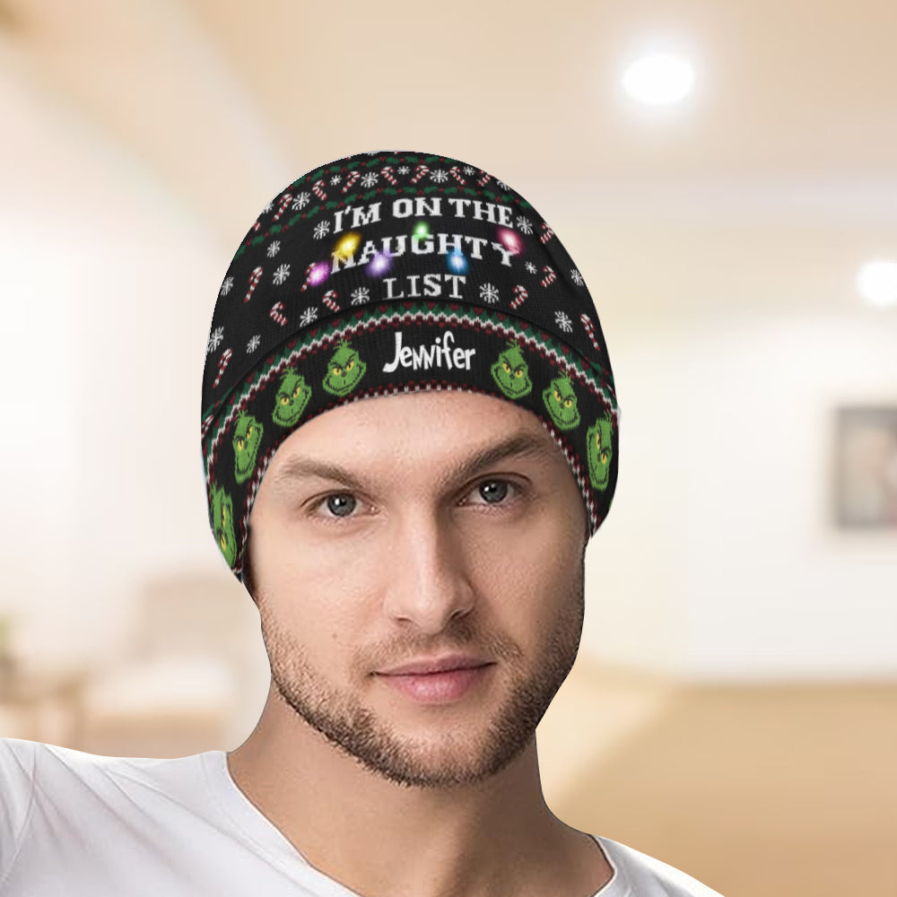 I'm On The Naughty List Cartoon Magical Mouse - Personalized Stole Christmas Beanie Hat