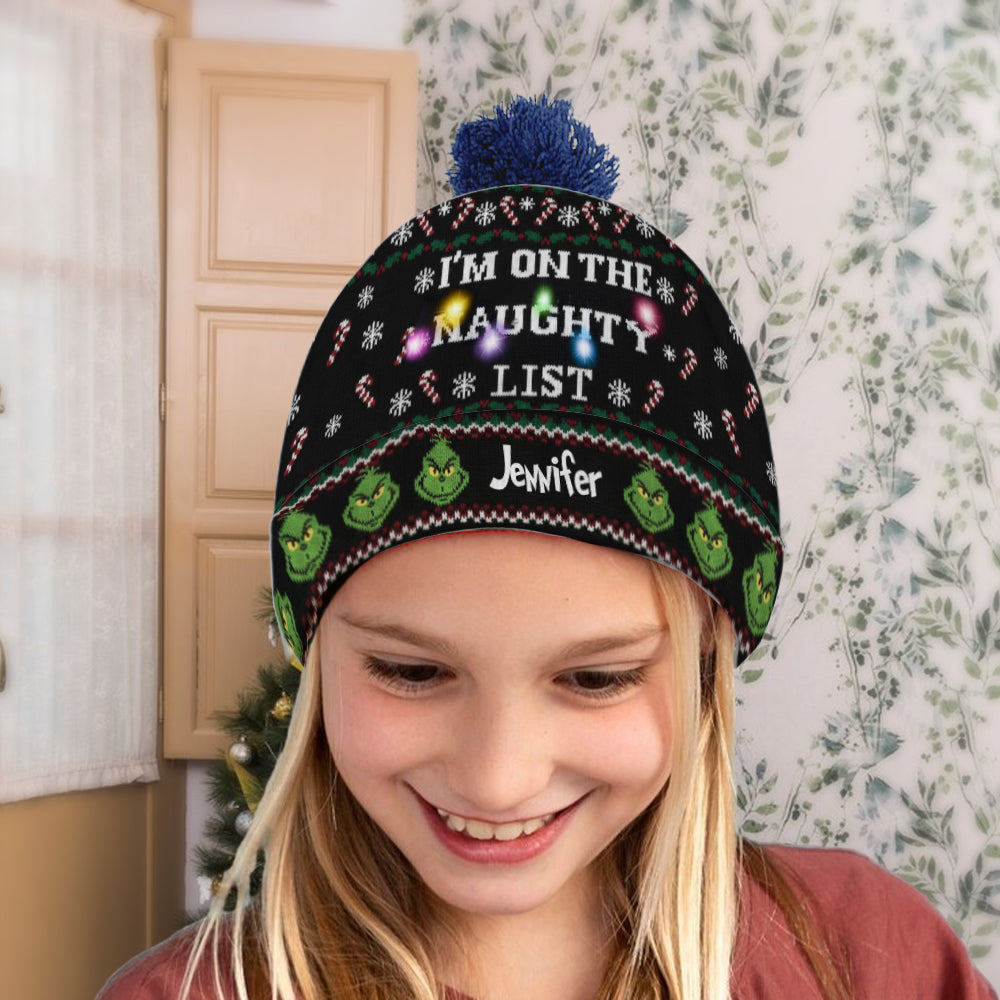 I'm On The Naughty List Cartoon Magical Mouse - Personalized Stole Christmas Beanie Hat