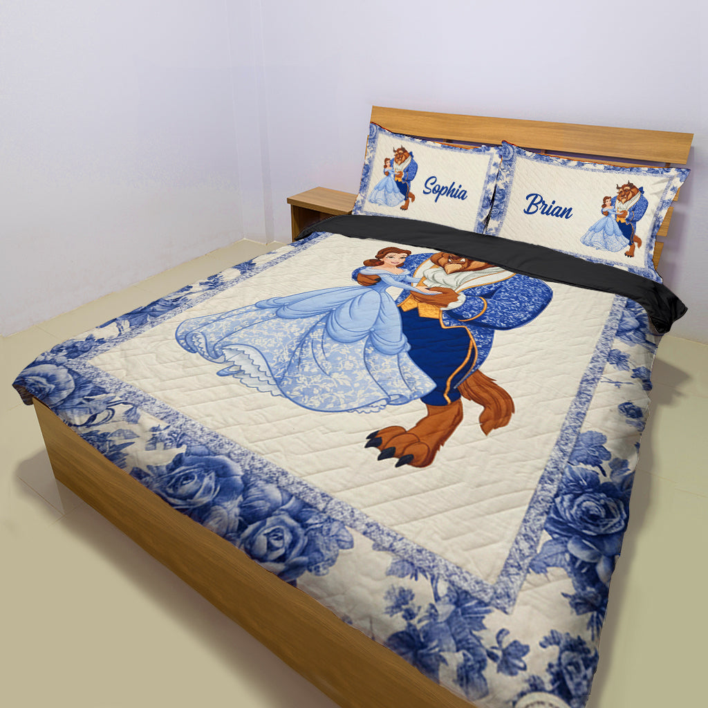 Couple Princess And The Beast - Personalized Couple Bedding Set
