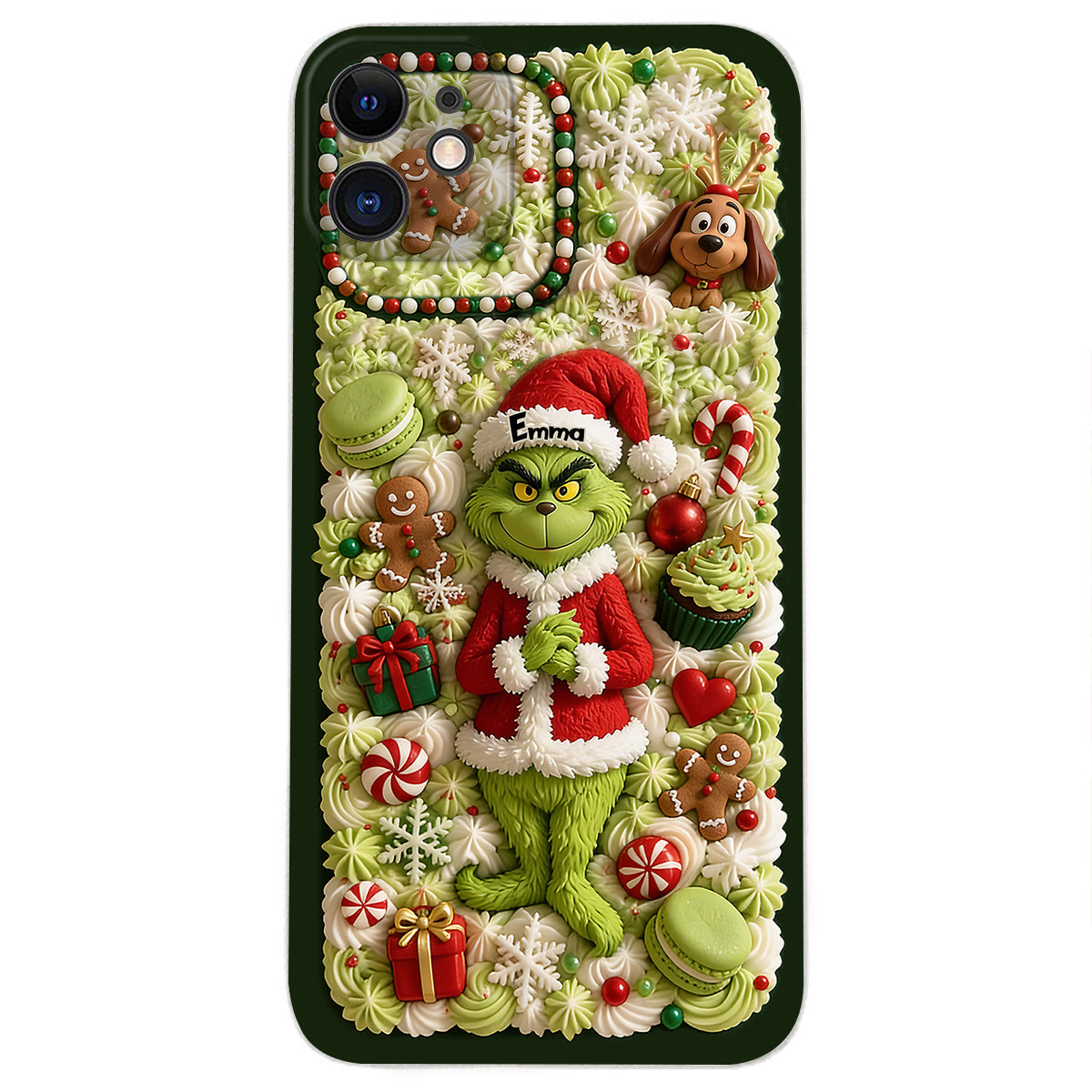 Christmas Green Character - Personalized Stole Christmas 3D Embossed Leather Phone Case