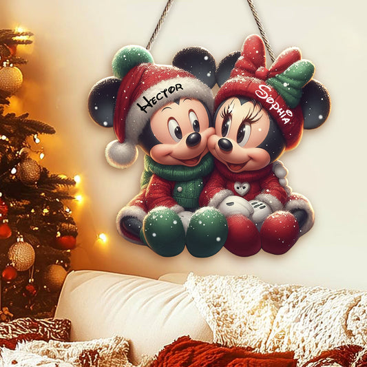 Cute Mouse Couple - Personalized Mouse Custom Shaped Wood Sign