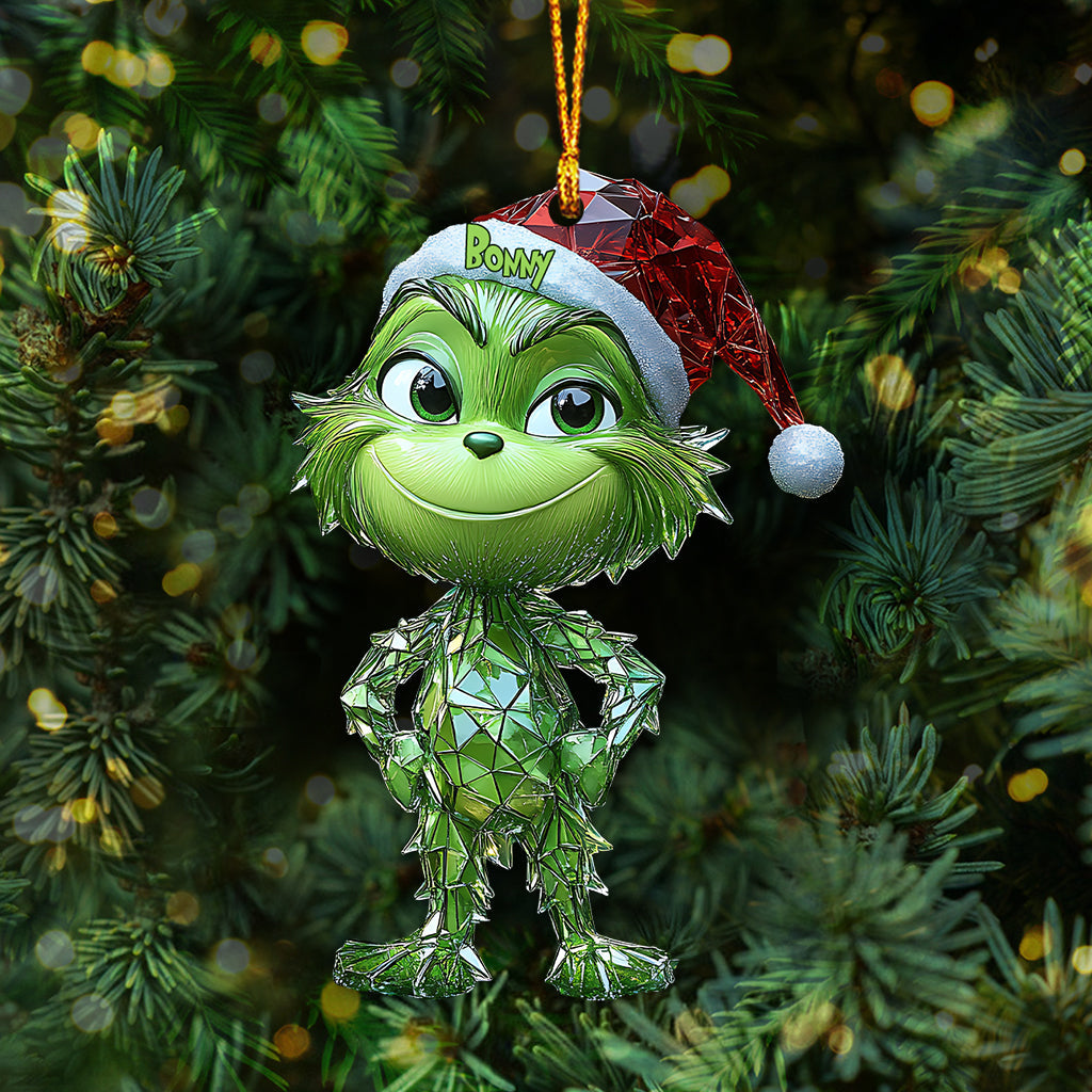 Geometric Green Mischief - Personalized Stole Christmas Ornament