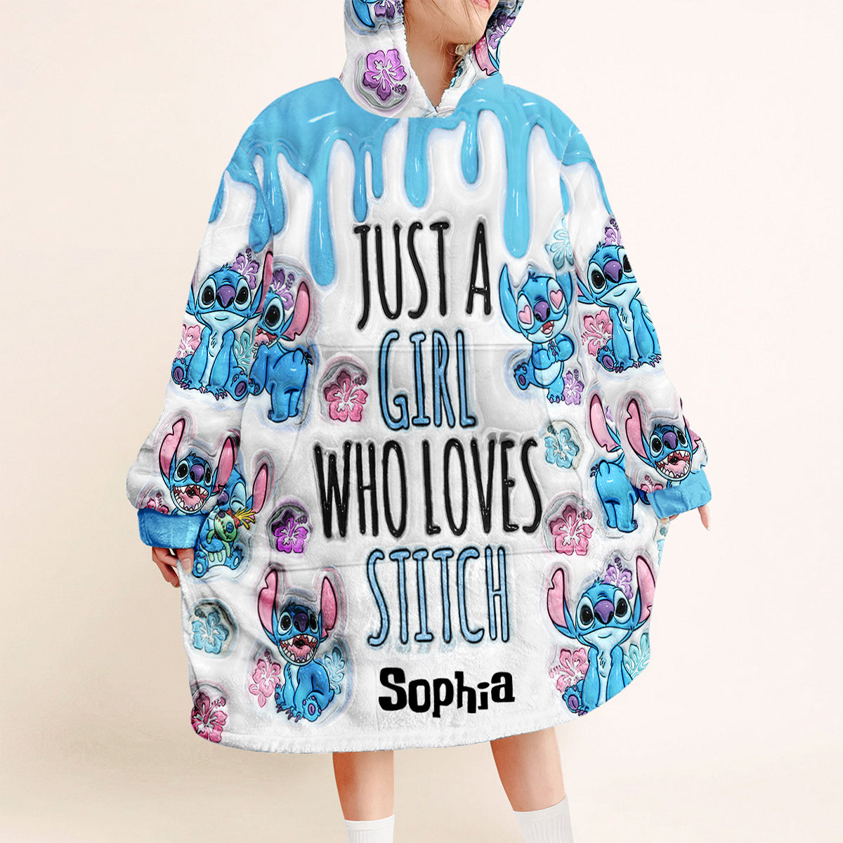 Just A Girl Who Loves Stitch  - Personalized Ohana Blanket Hoodie