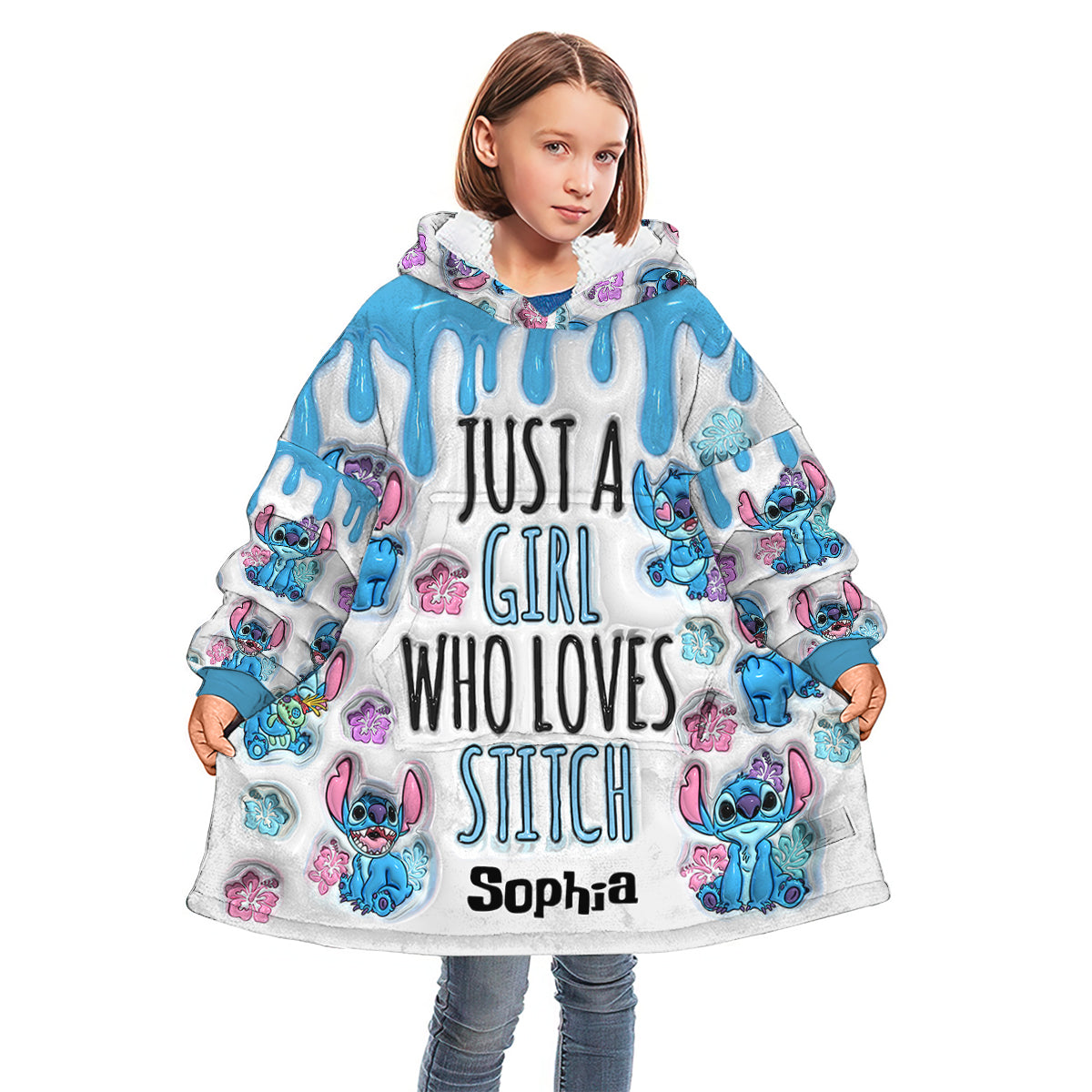 Just A Girl Who Loves Stitch  - Personalized Ohana Blanket Hoodie