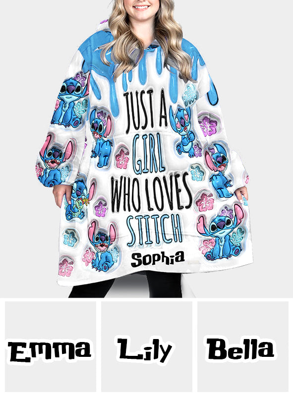 Just A Girl Who Loves Stitch  - Personalized Ohana Blanket Hoodie