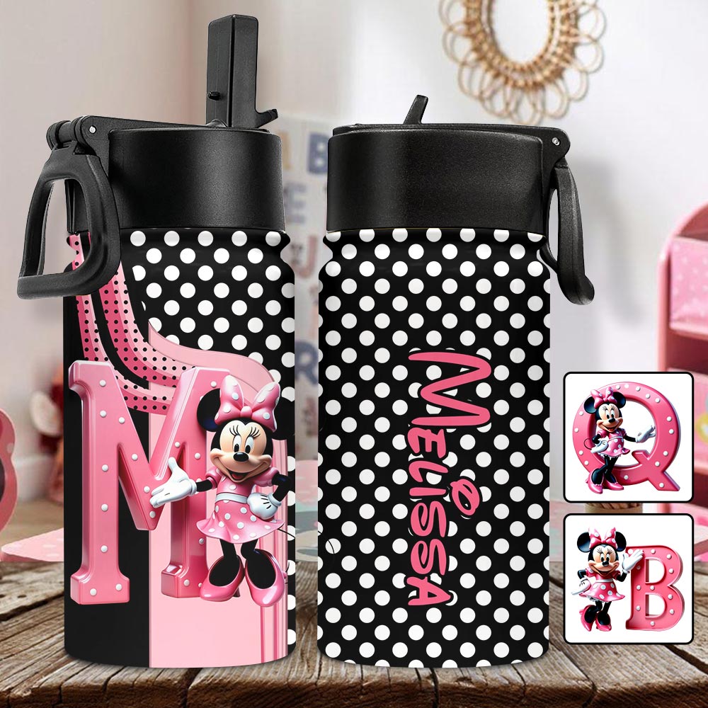 Pink Letter Mouse Ears - Personalized Kid Kids Water Bottle