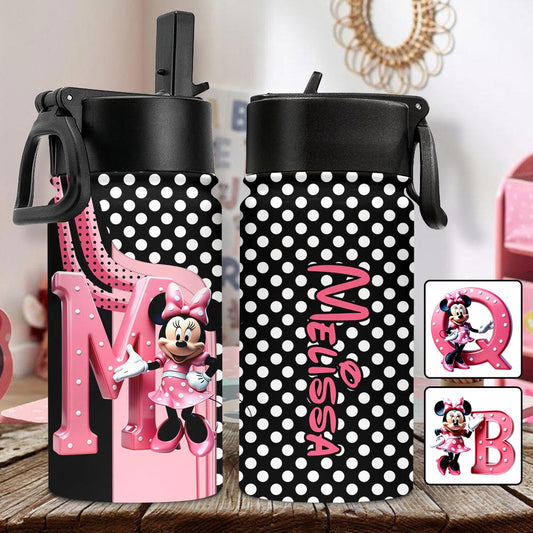 Pink Letter Mouse Ears - Personalized Kid Kids Water Bottle