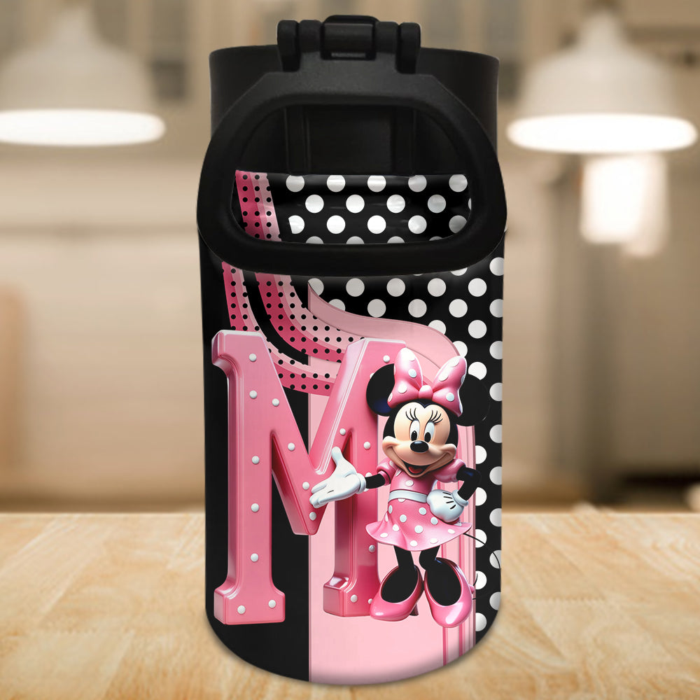 Pink Letter Mouse Ears - Personalized Kid Kids Water Bottle