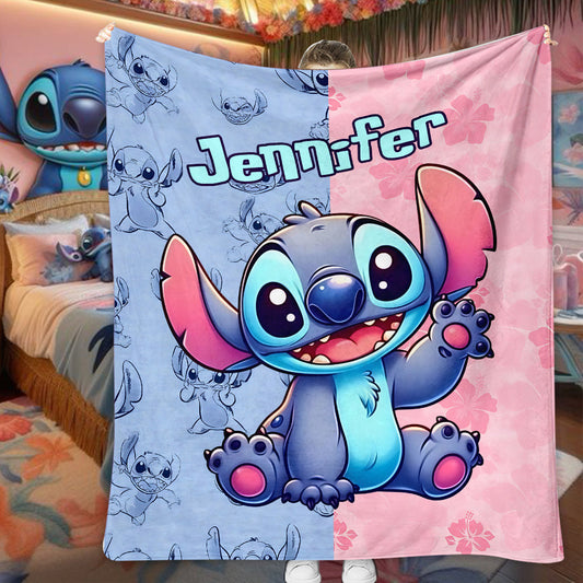 Pink And Blue Ohana - Personalized Ohana Blanket