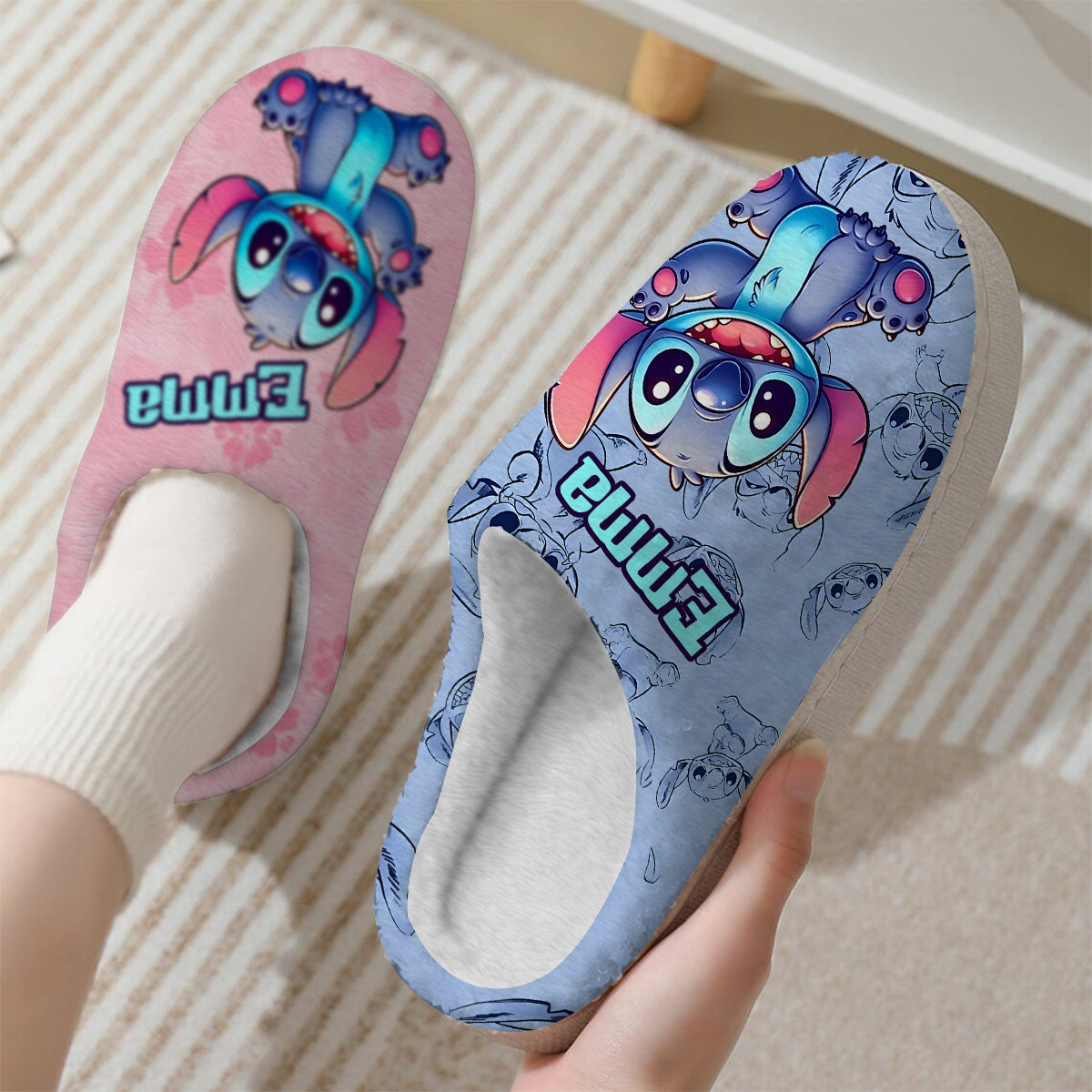 Pink And Blue Ohana - Personalized Ohana Slippers
