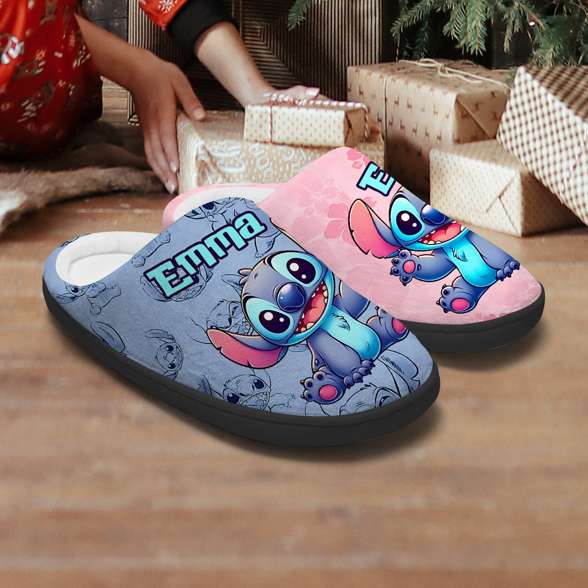 Pink And Blue Ohana - Personalized Ohana Slippers