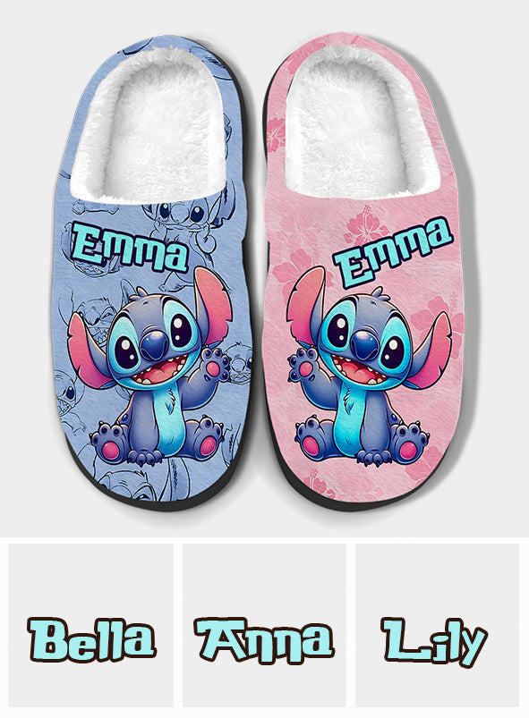 Pink And Blue Ohana - Personalized Ohana Slippers