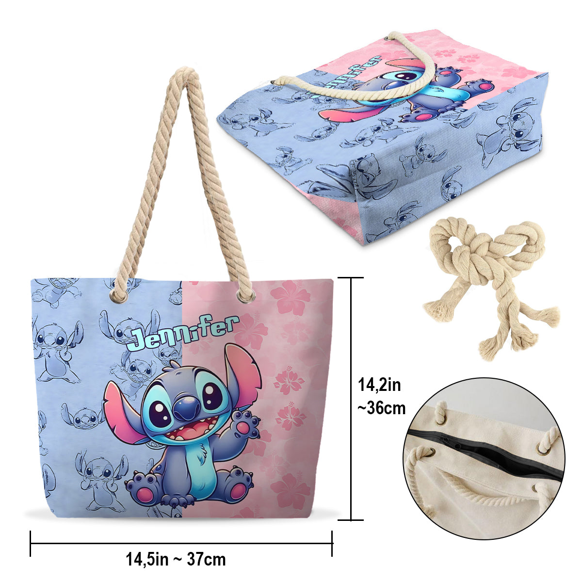 Pink And Blue Ohana - Personalized Ohana Beach Bag