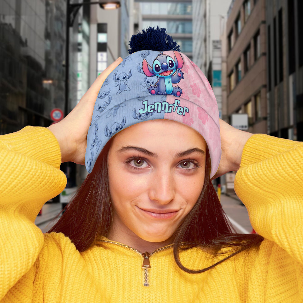 Pink And Blue Ohana - Personalized Ohana Beanie Hat