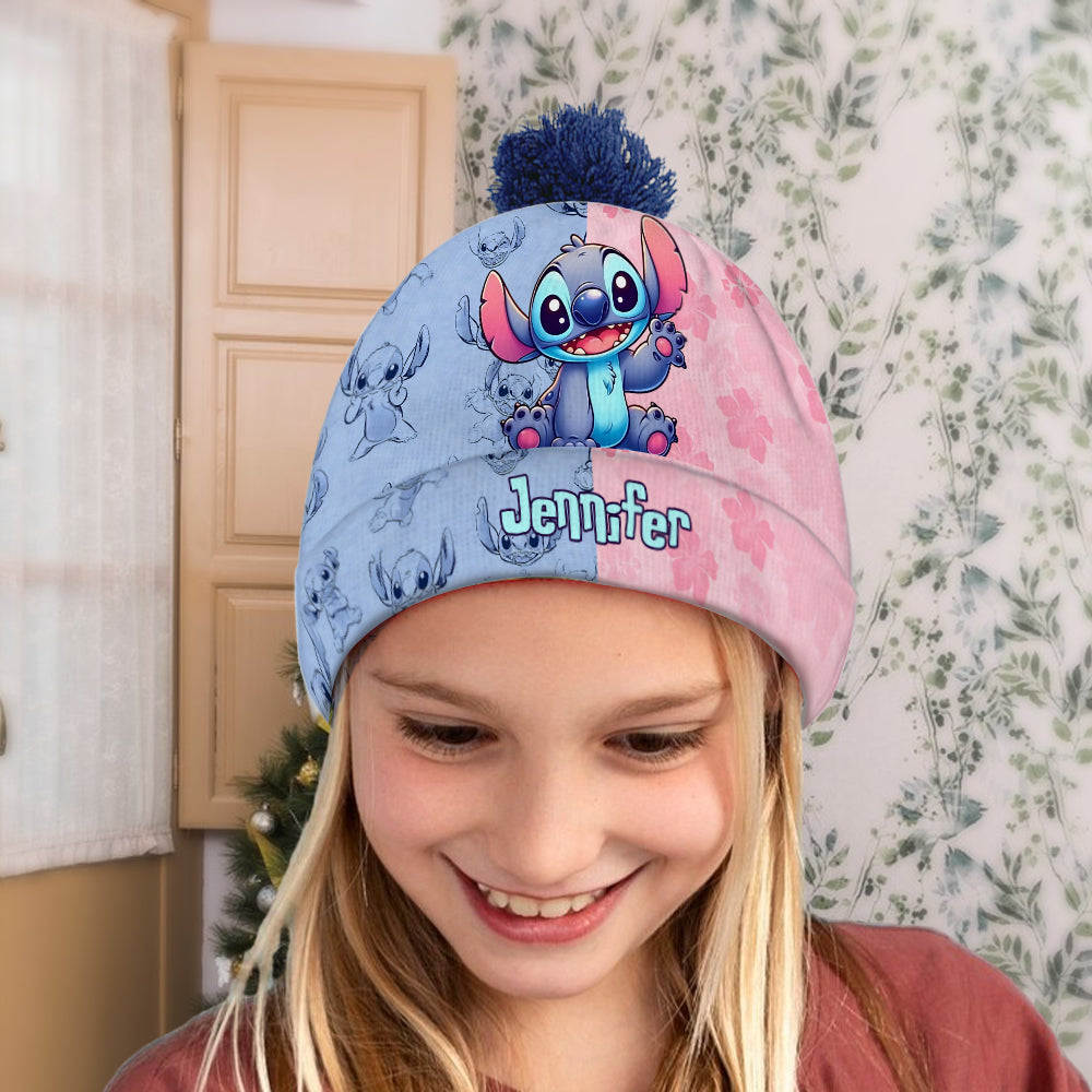Pink And Blue Ohana - Personalized Ohana Beanie Hat
