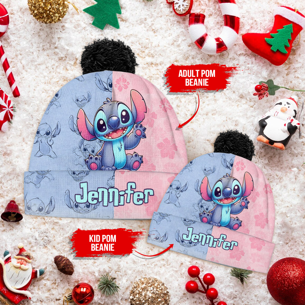 Pink And Blue Ohana - Personalized Ohana Beanie Hat