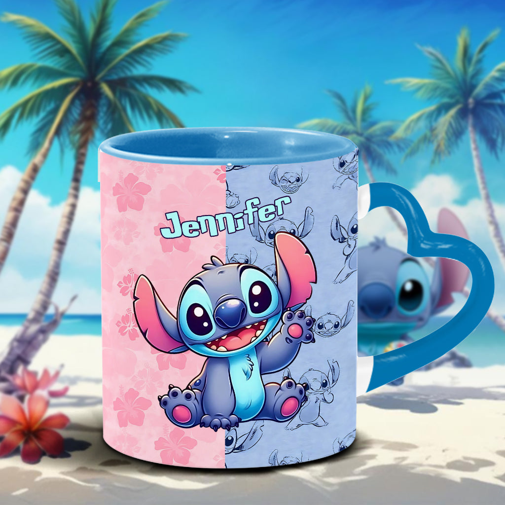 Pink And Blue Ohana - Personalized Ohana Heart Handle Mug
