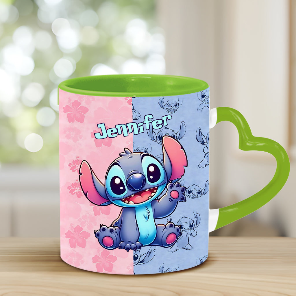Pink And Blue Ohana - Personalized Ohana Heart Handle Mug