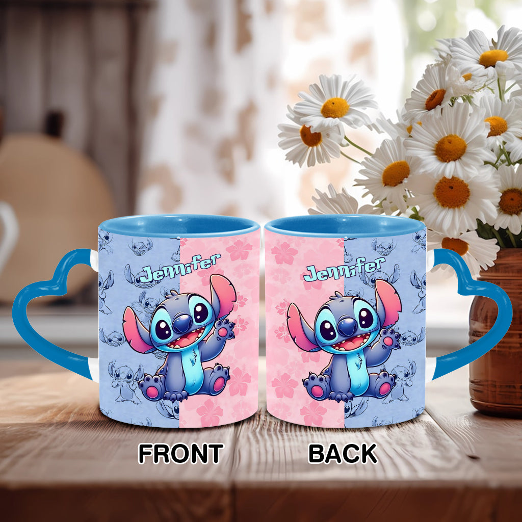 Pink And Blue Ohana - Personalized Ohana Heart Handle Mug