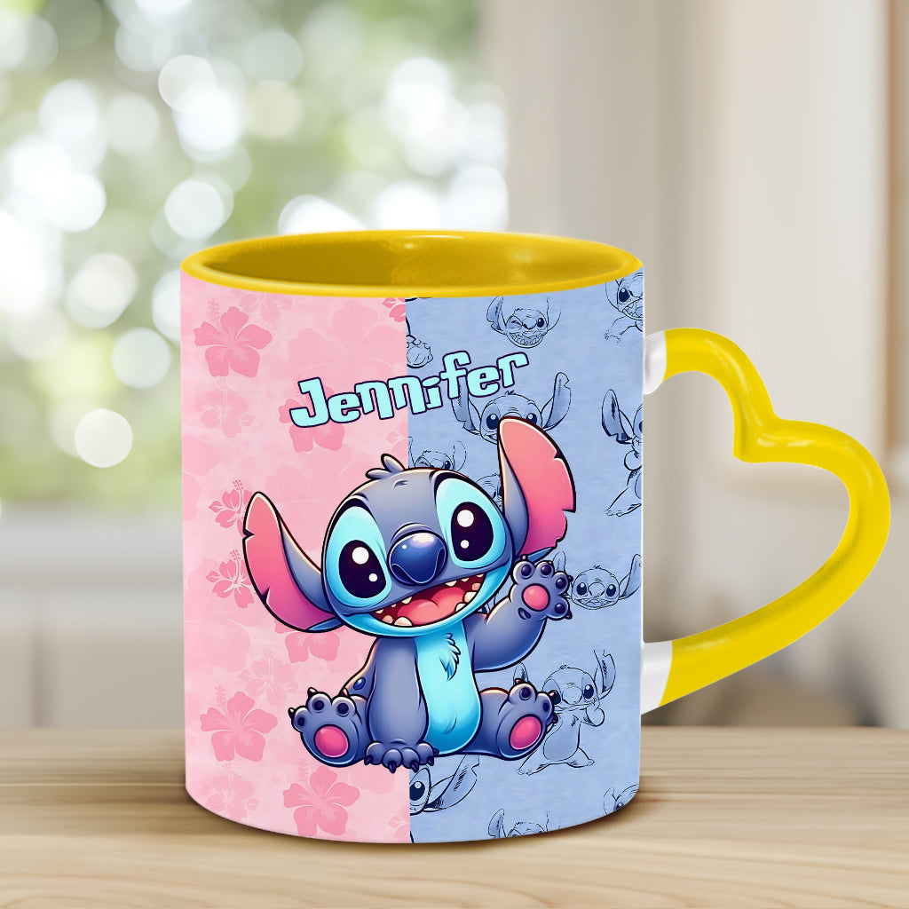 Pink And Blue Ohana - Personalized Ohana Heart Handle Mug