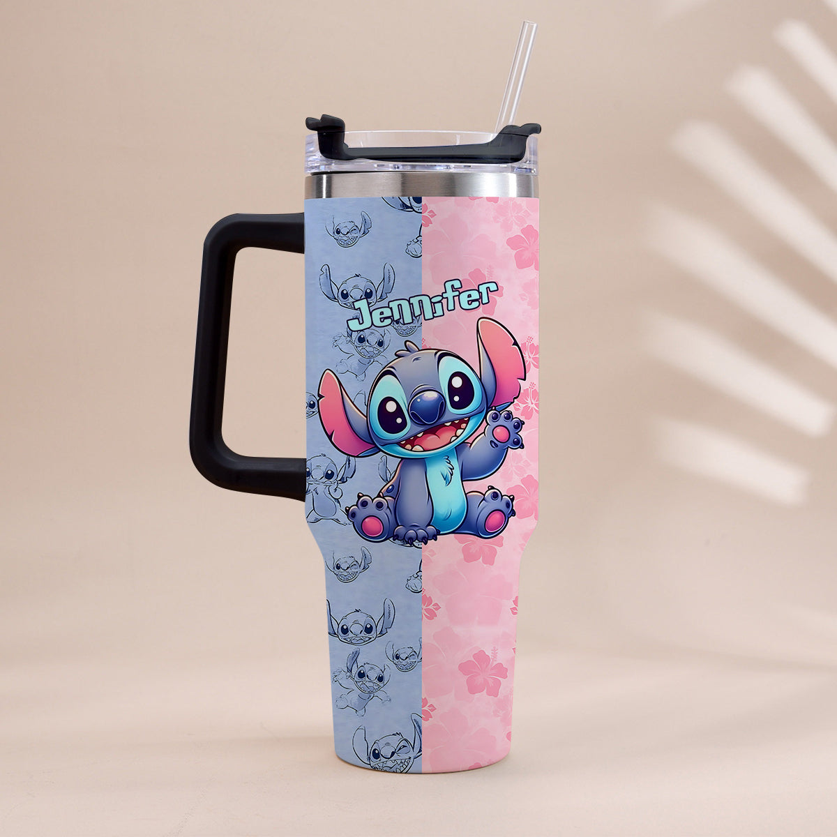 Pink And Blue - Personalized Ohana Tumbler With Handle
