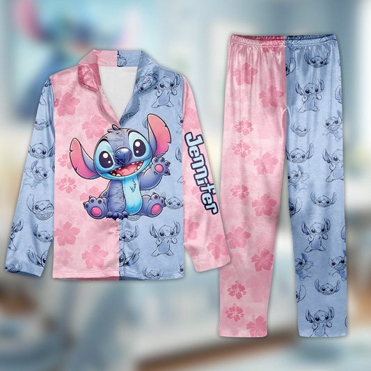 Pink And Blue Ohana - Personalized Ohana Button Down Pajamas