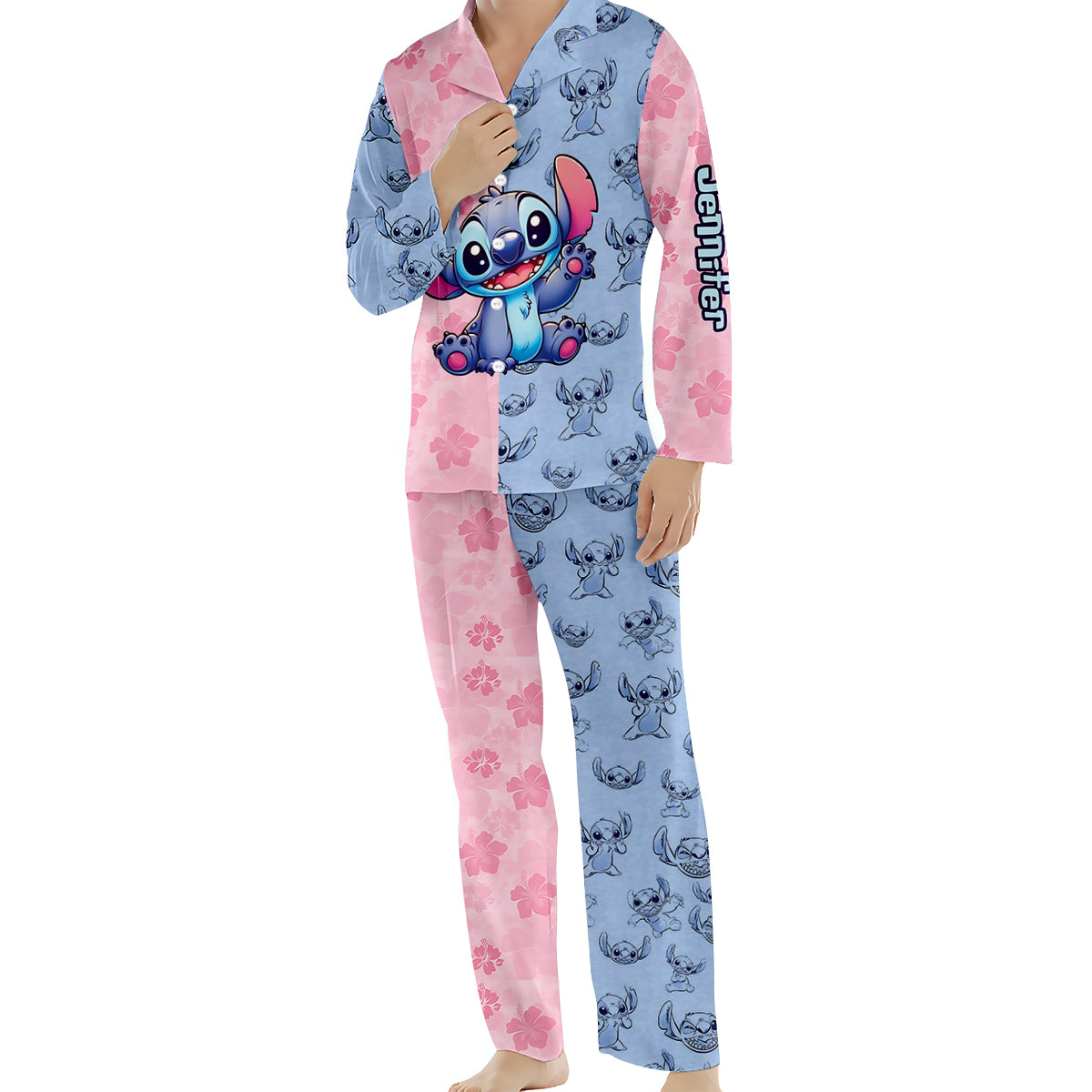 Pink And Blue Ohana - Personalized Ohana Button Down Pajamas