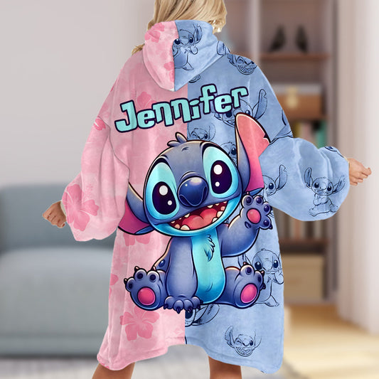 Pink And Blue Ohana - Personalized Ohana Blanket Hoodie