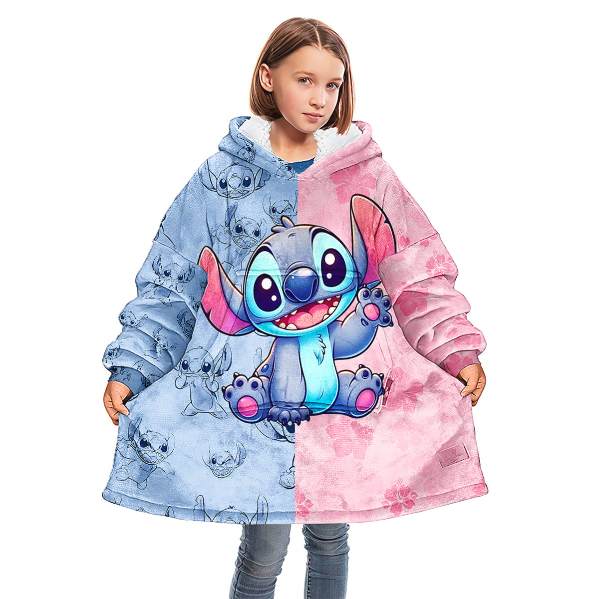 Pink And Blue Ohana - Personalized Ohana Blanket Hoodie
