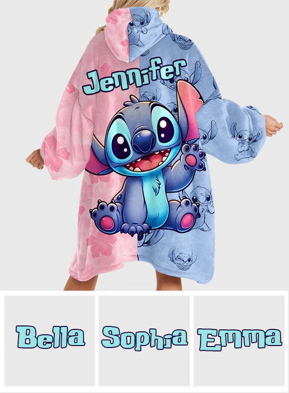 Pink And Blue Ohana - Personalized Ohana Blanket Hoodie