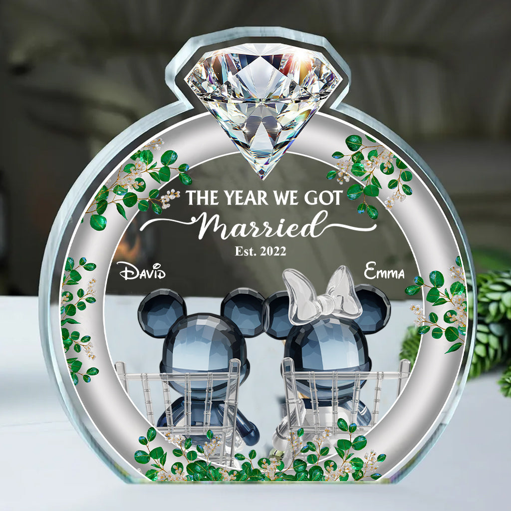 The Year We Got Married - Personalized Mouse Custom Shaped Acrylic Plaque