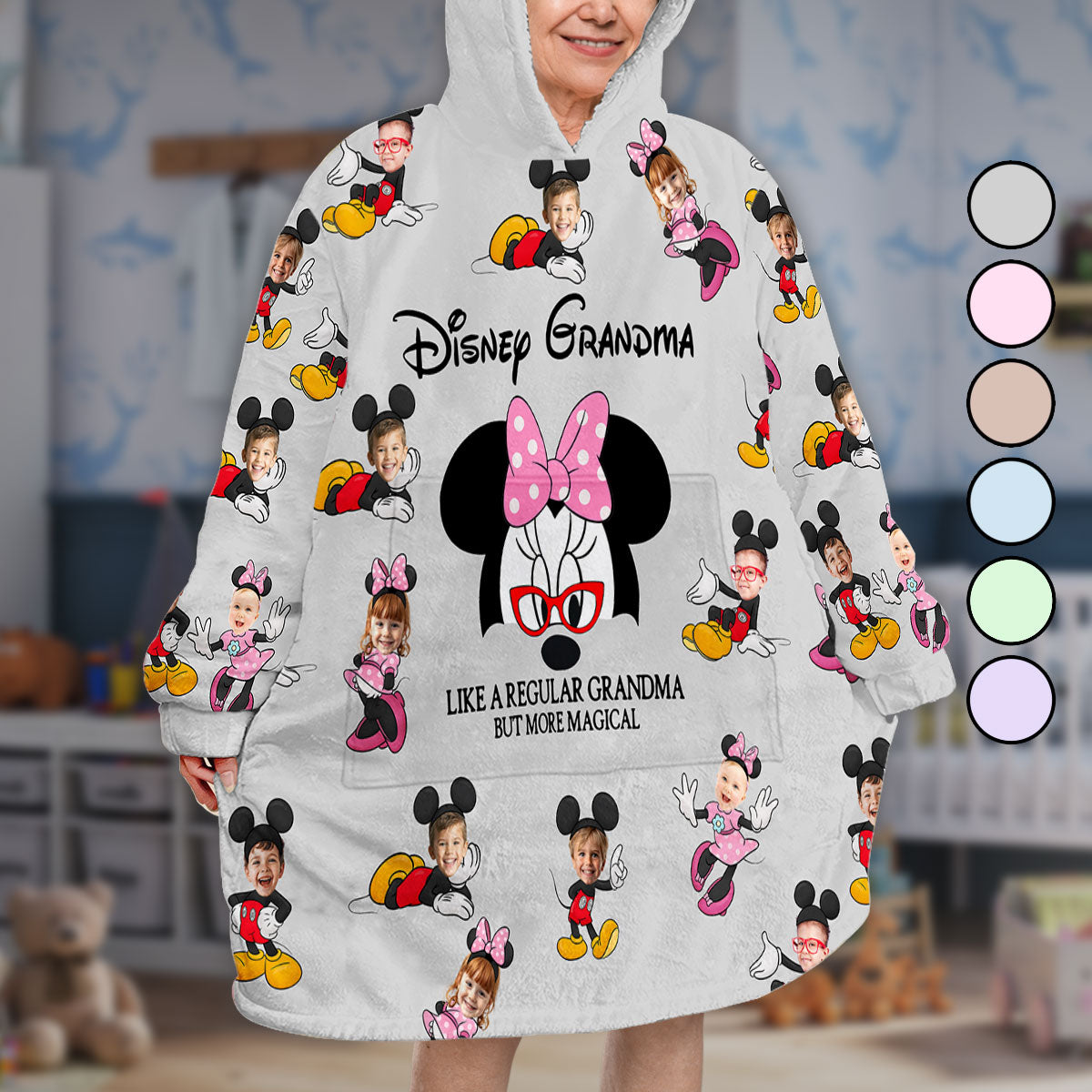 Mouse Ears Grandma Mom - Personalized Mouse Blanket Hoodie