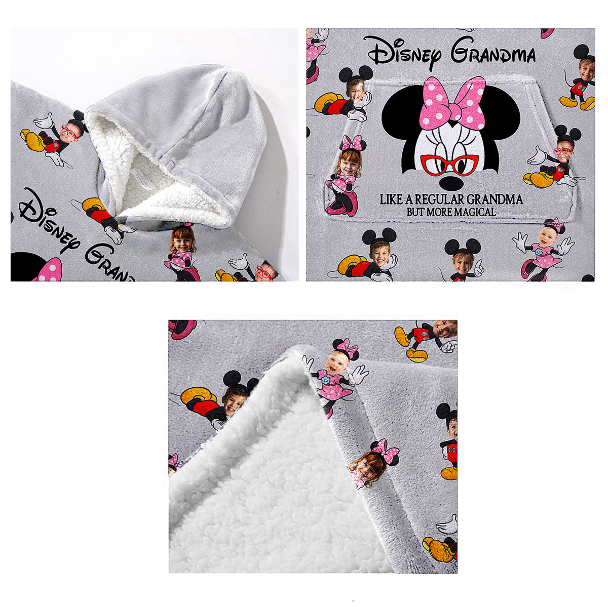Mouse Ears Grandma Mom - Personalized Mouse Blanket Hoodie