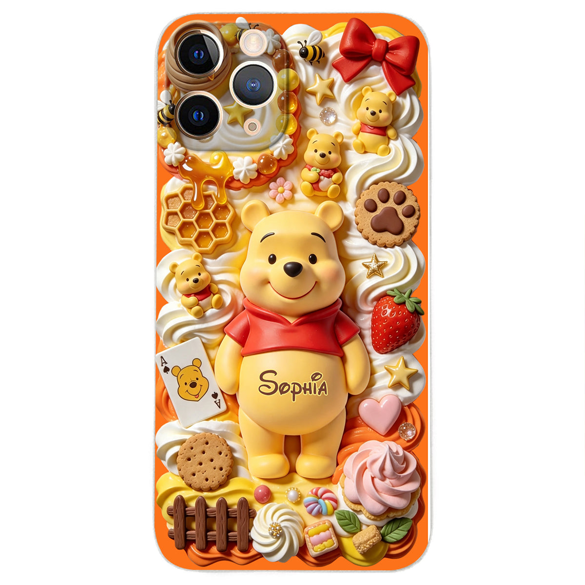 Sweet Bear - Personalized Yellow Bear 3D Embossed Leather Phone Case
