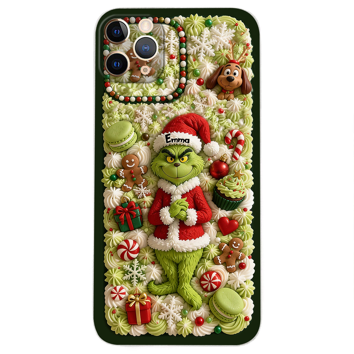 Christmas Green Character - Personalized Stole Christmas 3D Embossed Leather Phone Case