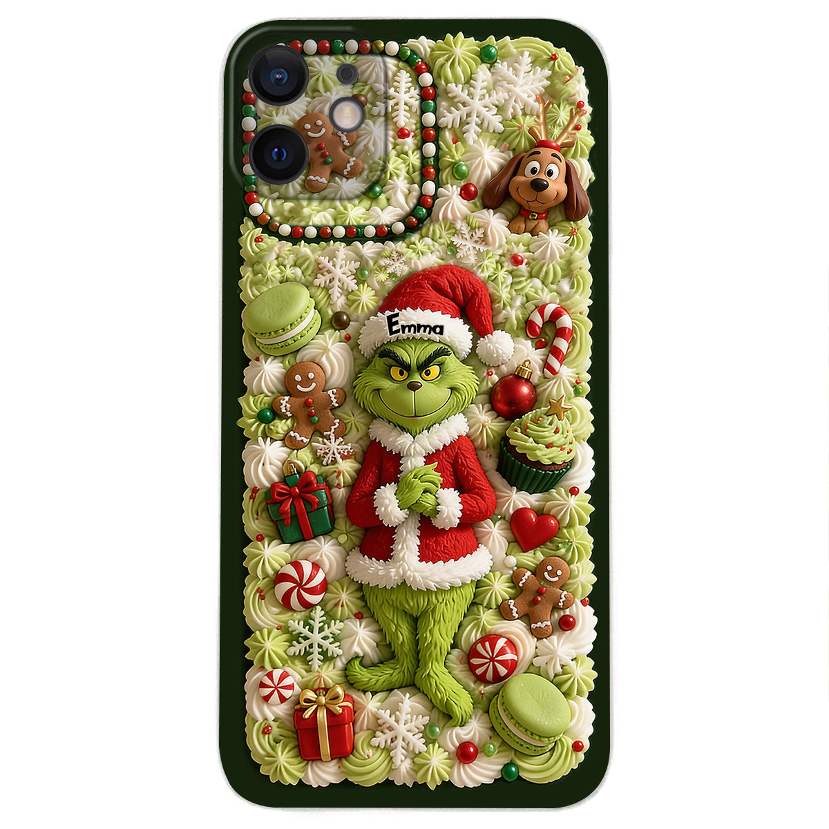 Christmas Green Character - Personalized Stole Christmas 3D Embossed Leather Phone Case