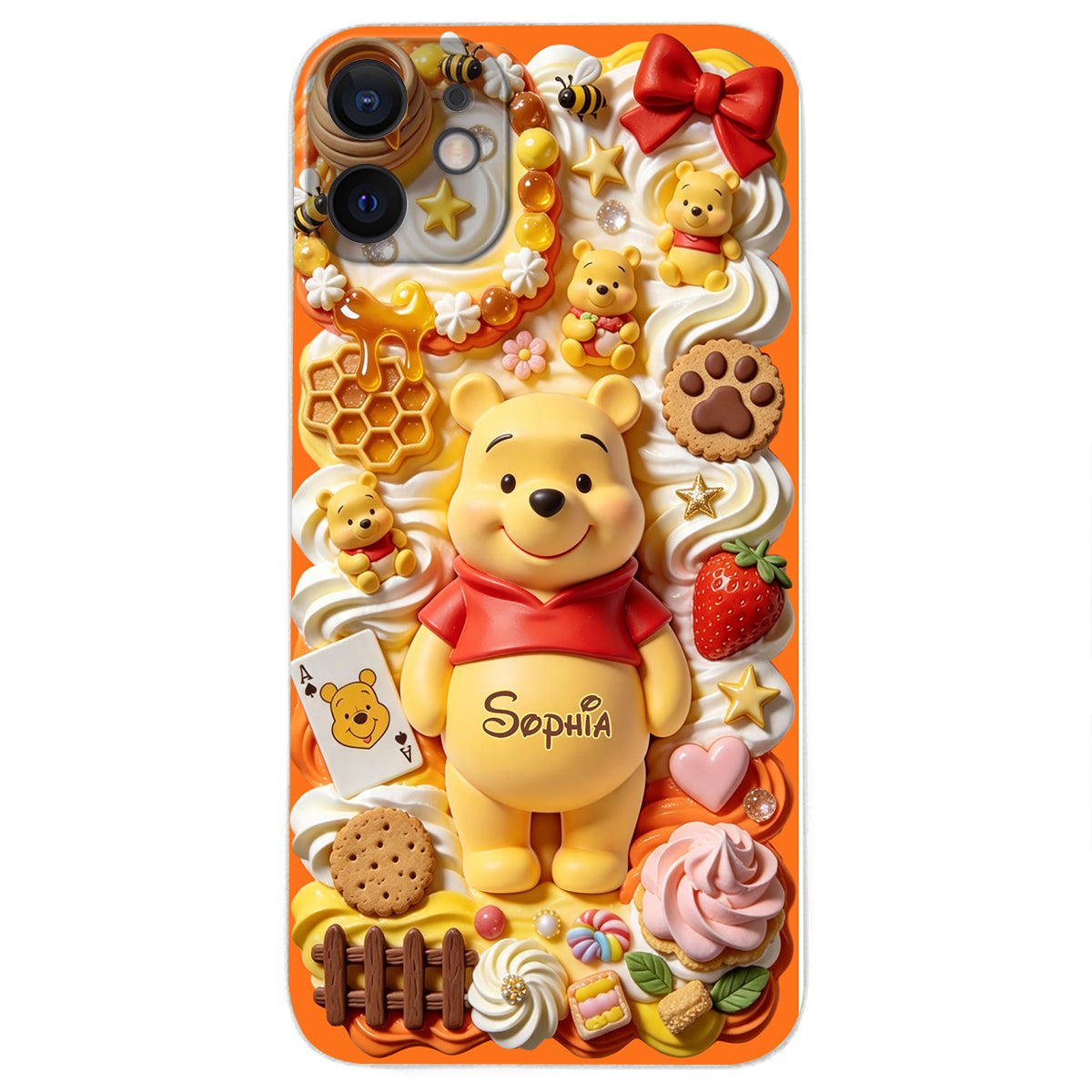 Sweet Bear - Personalized Yellow Bear 3D Embossed Leather Phone Case