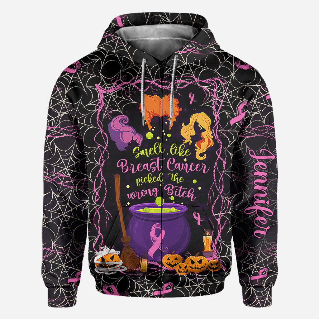 Smell Like Cancer Picked The Wrong B*tch - Personalized Breast Cancer Awareness All Over Shirt