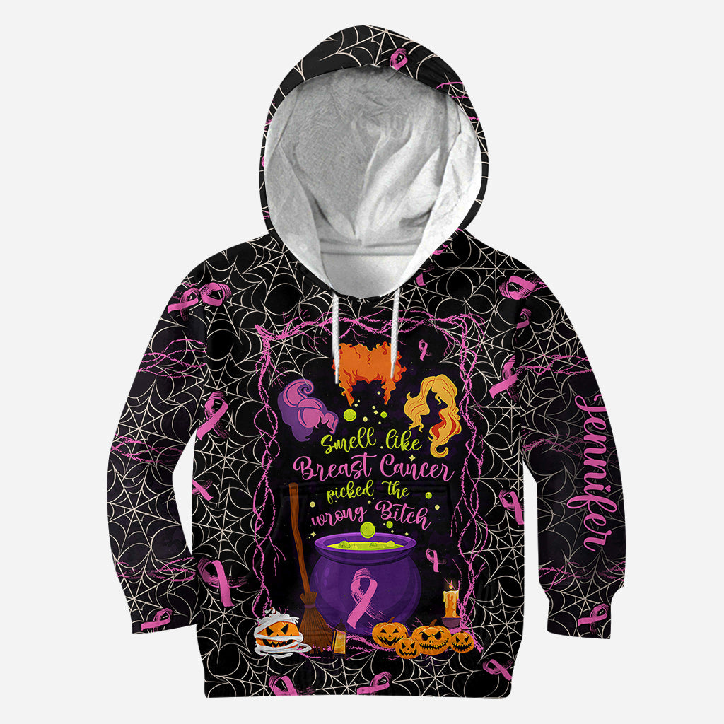 Smell Like Cancer Picked The Wrong B*tch - Personalized Breast Cancer Awareness All Over Shirt