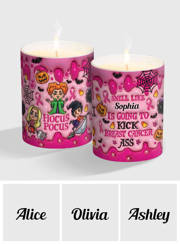 Kick Cancer Ass - Personalized Breast Cancer Awareness Candle With Wooden Lid