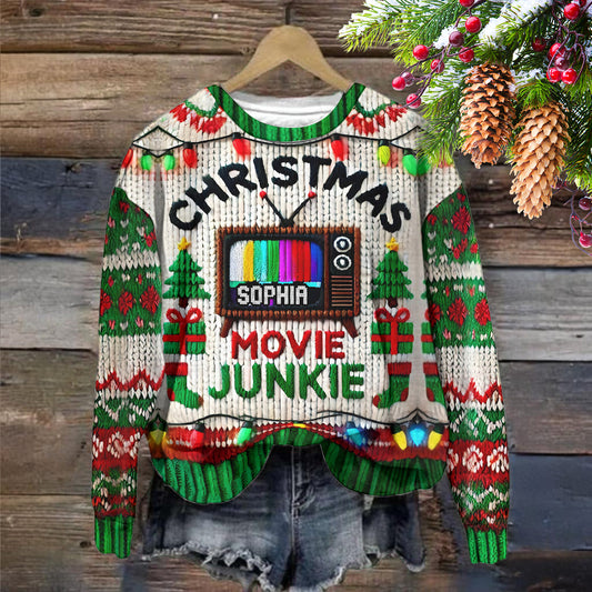 Christmas Movie Junkie - Personalized Ugly Sweater