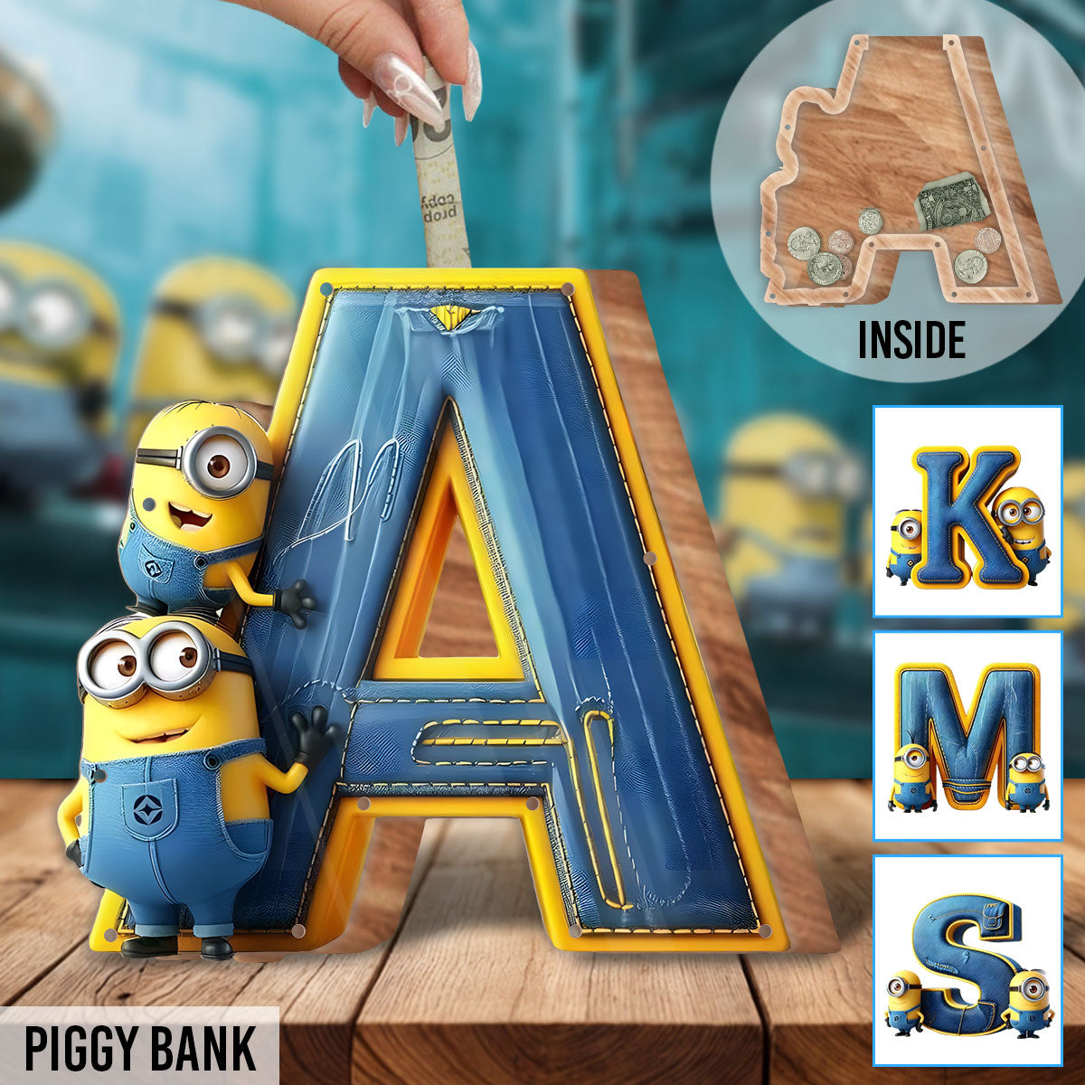 Cute Alphabet - Personalized Wooden Piggy Bank