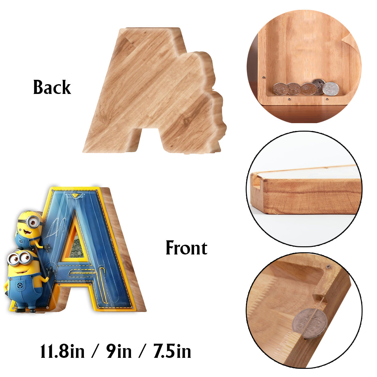 Cute Alphabet - Personalized Wooden Piggy Bank