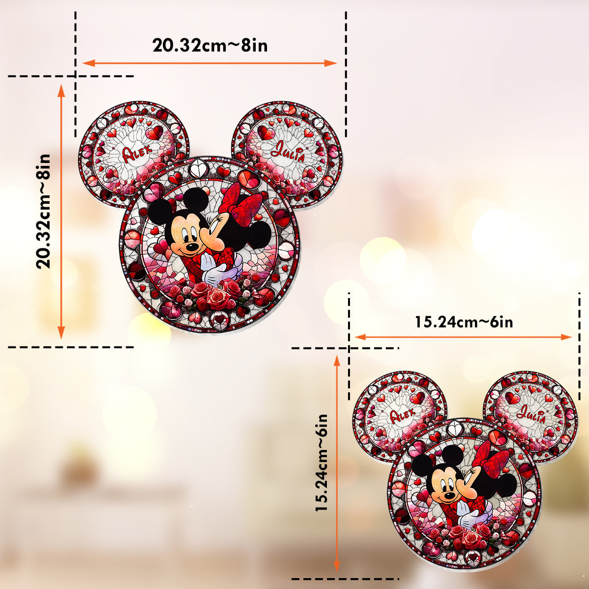 Cute Mouse Couple In Love - Personalized Mouse Window Hanging Suncatcher Ornament